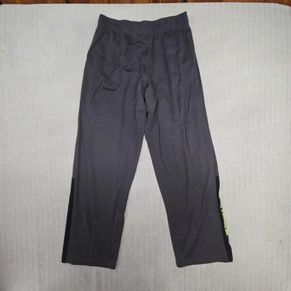 Under Armour Track Pants Boys XL 18-20 Gray Neon Yellow Colorblock Mesh Athletic